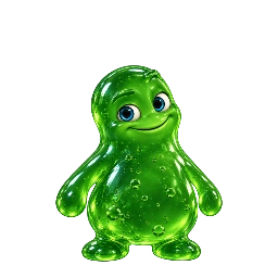 Flubber, ein grüner Schleim mit blauen Augen